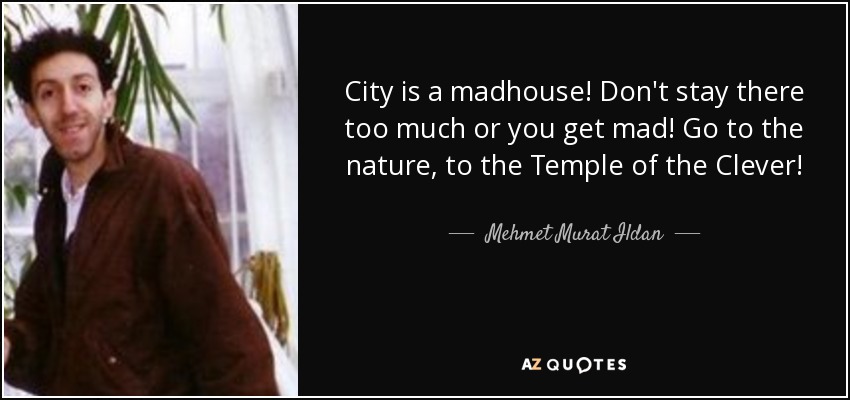 City is a madhouse! Don't stay there too much or you get mad! Go to the nature, to the Temple of the Clever! - Mehmet Murat Ildan