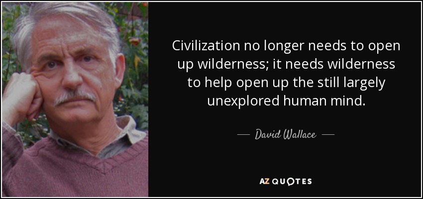 Civilization no longer needs to open up wilderness; it needs wilderness to help open up the still largely unexplored human mind. - David Wallace