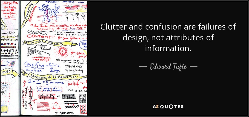 Clutter and confusion are failures of design, not attributes of information. - Edward Tufte