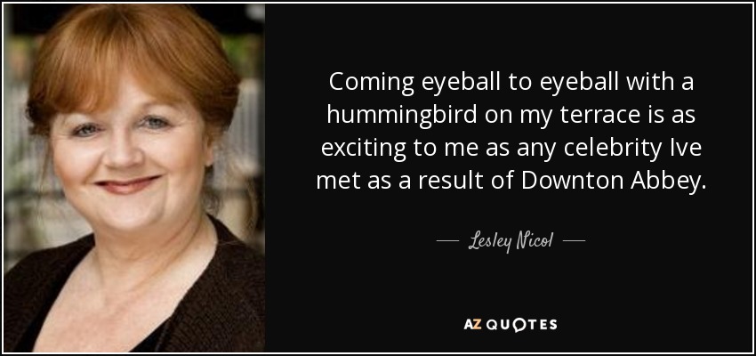 Coming eyeball to eyeball with a hummingbird on my terrace is as exciting to me as any celebrity Ive met as a result of Downton Abbey. - Lesley Nicol
