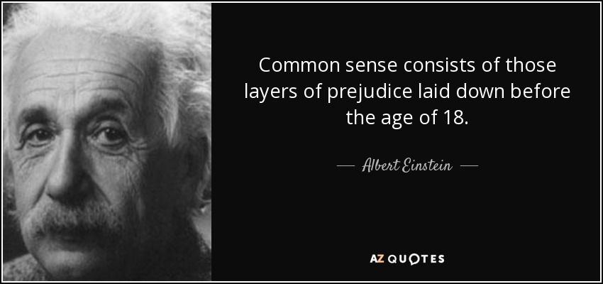Common sense consists of those layers of prejudice laid down before the age of 18. - Albert Einstein