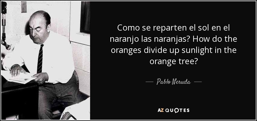 Como se reparten el sol en el naranjo las naranjas? How do the oranges divide up sunlight in the orange tree? - Pablo Neruda