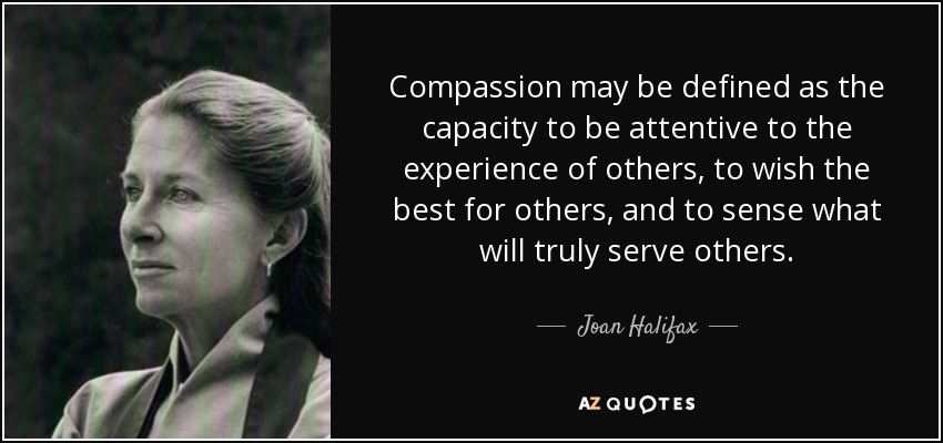 Compassion may be defined as the capacity to be attentive to the experience of others, to wish the best for others, and to sense what will truly serve others. - Joan Halifax
