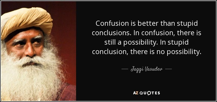 Confusion is better than stupid conclusions. In confusion, there is still a possibility. In stupid conclusion, there is no possibility. - Jaggi Vasudev