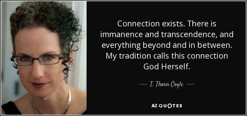 Connection exists. There is immanence and transcendence, and everything beyond and in between. My tradition calls this connection God Herself. - T. Thorn Coyle
