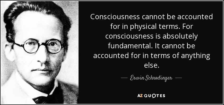 Consciousness cannot be accounted for in physical terms. For consciousness is absolutely fundamental. It cannot be accounted for in terms of anything else. - Erwin Schrodinger
