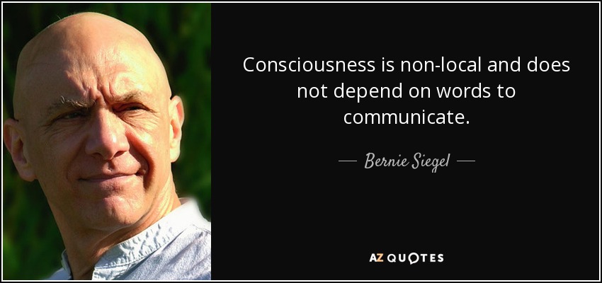 Consciousness is non-local and does not depend on words to communicate. - Bernie Siegel