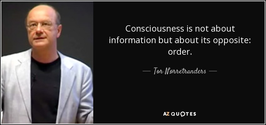 Consciousness is not about information but about its opposite: order. - Tor Nørretranders