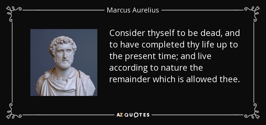 Consider thyself to be dead, and to have completed thy life up to the present time; and live according to nature the remainder which is allowed thee. - Marcus Aurelius