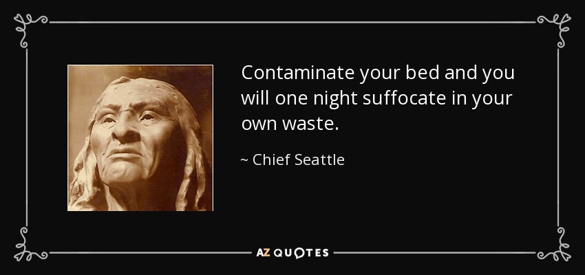 Contaminate your bed and you will one night suffocate in your own waste. - Chief Seattle