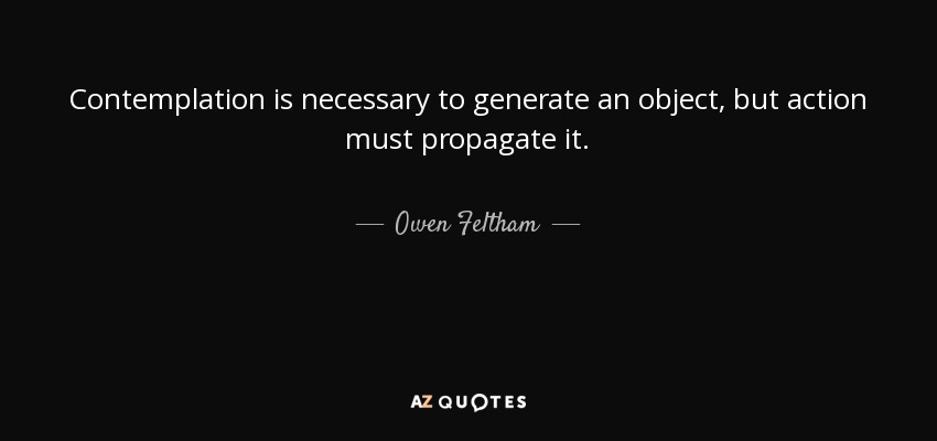 Contemplation is necessary to generate an object, but action must propagate it. - Owen Feltham