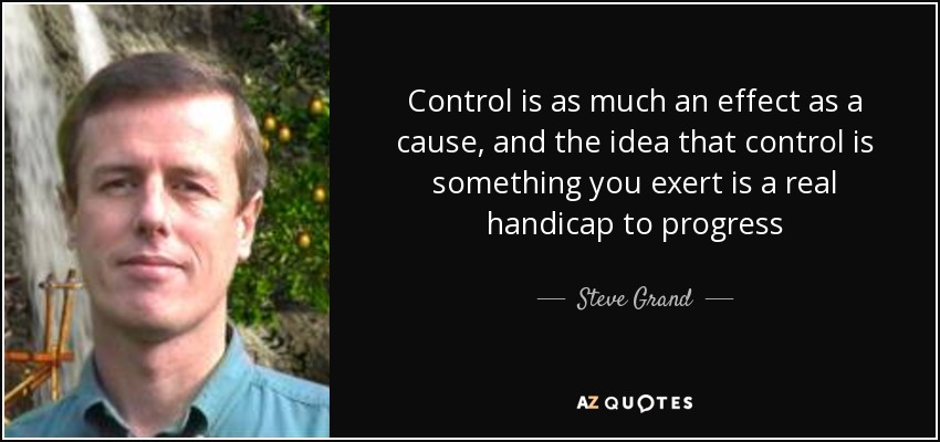 Control is as much an effect as a cause, and the idea that control is something you exert is a real handicap to progress - Steve Grand