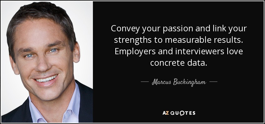 Convey your passion and link your strengths to measurable results. Employers and interviewers love concrete data. - Marcus Buckingham