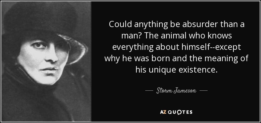 Could anything be absurder than a man? The animal who knows everything about himself--except why he was born and the meaning of his unique existence. - Storm Jameson