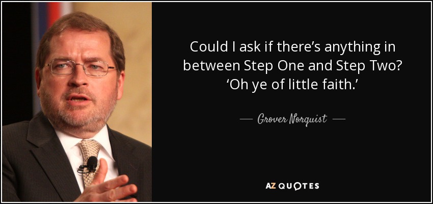 Could I ask if there’s anything in between Step One and Step Two? ‘Oh ye of little faith.’ - Grover Norquist