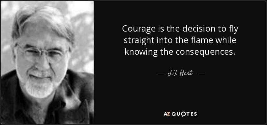 Courage is the decision to fly straight into the flame while knowing the consequences. - J.V. Hart