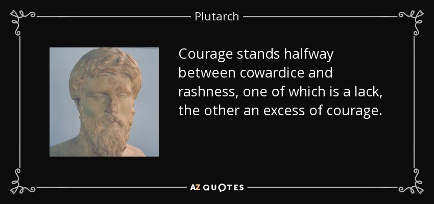 Courage stands halfway between cowardice and rashness, one of which is a lack, the other an excess of courage. - Plutarch
