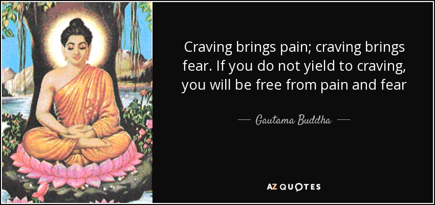 Craving brings pain; craving brings fear. If you do not yield to craving, you will be free from pain and fear - Gautama Buddha