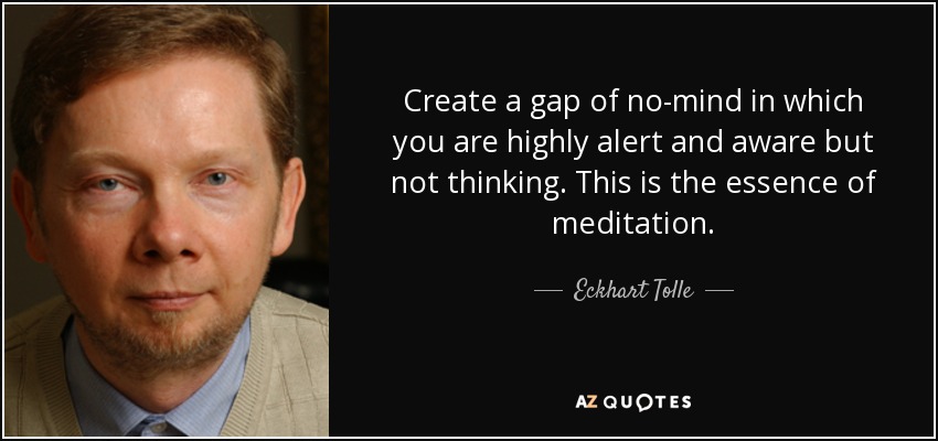 Create a gap of no-mind in which you are highly alert and aware but not thinking. This is the essence of meditation. - Eckhart Tolle