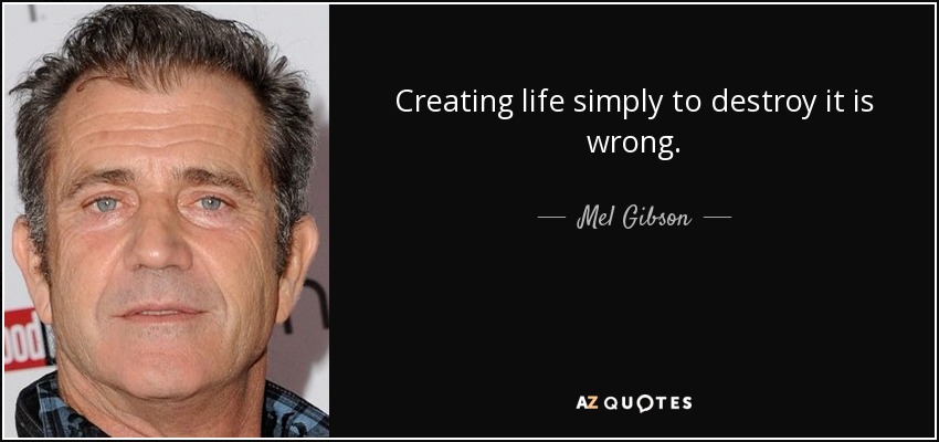 Creating life simply to destroy it is wrong. - Mel Gibson
