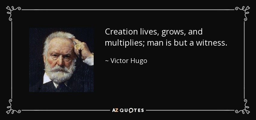 Creation lives, grows, and multiplies; man is but a witness. - Victor Hugo