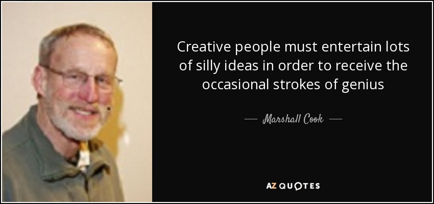 Creative people must entertain lots of silly ideas in order to receive the occasional strokes of genius - Marshall Cook