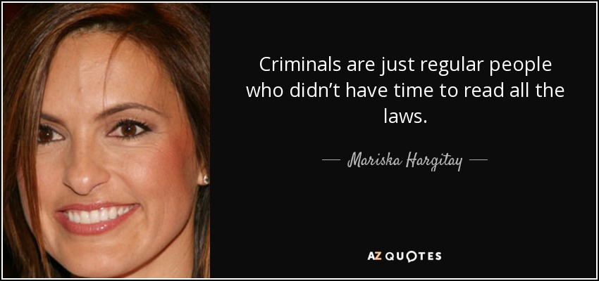 Criminals are just regular people who didn’t have time to read all the laws. - Mariska Hargitay