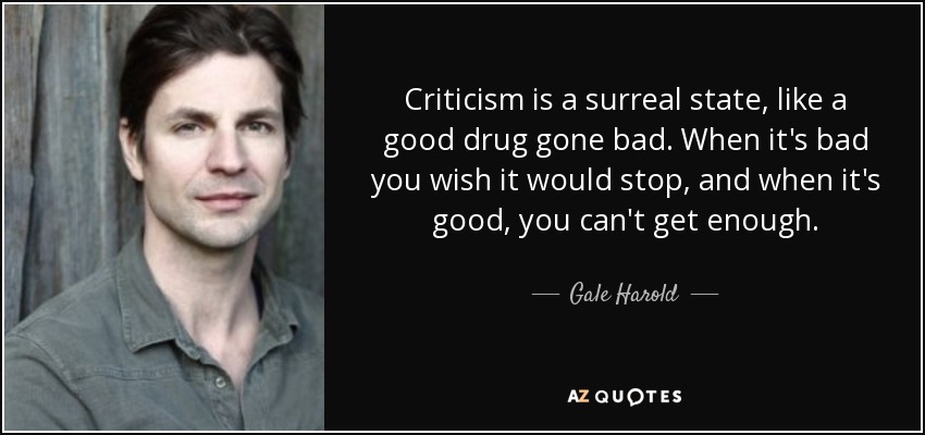 Criticism is a surreal state, like a good drug gone bad. When it's bad you wish it would stop, and when it's good, you can't get enough. - Gale Harold