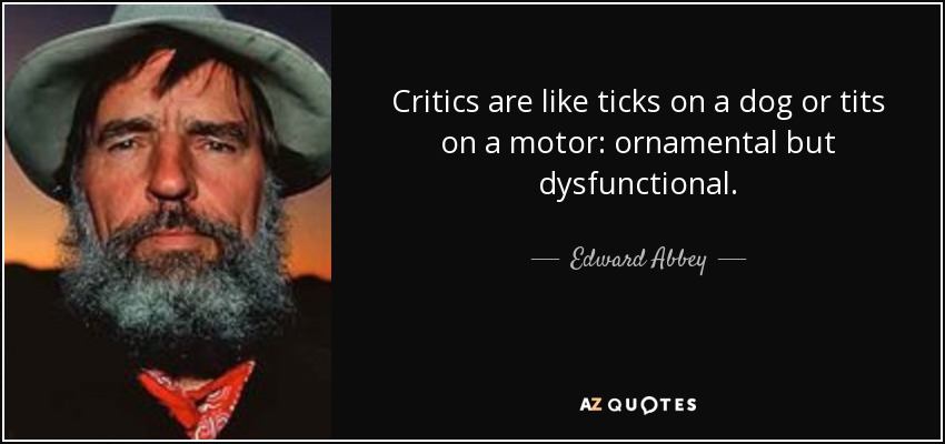 Critics are like ticks on a dog or tits on a motor: ornamental but dysfunctional. - Edward Abbey