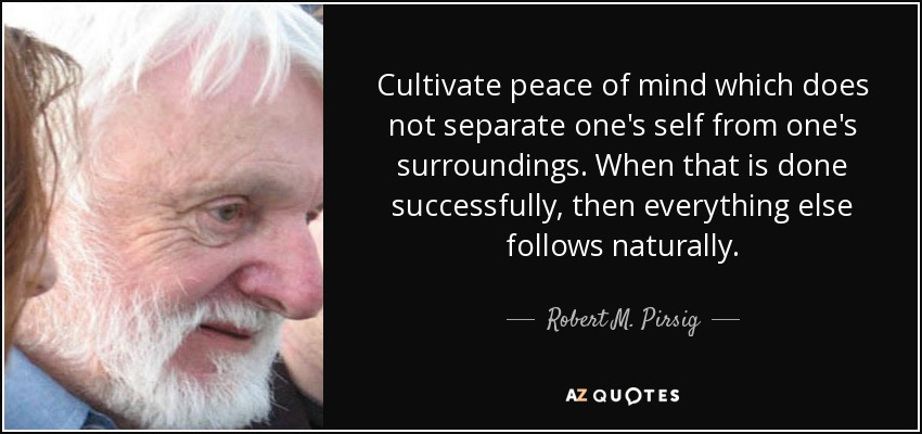 Cultivate peace of mind which does not separate one's self from one's surroundings. When that is done successfully, then everything else follows naturally. - Robert M. Pirsig