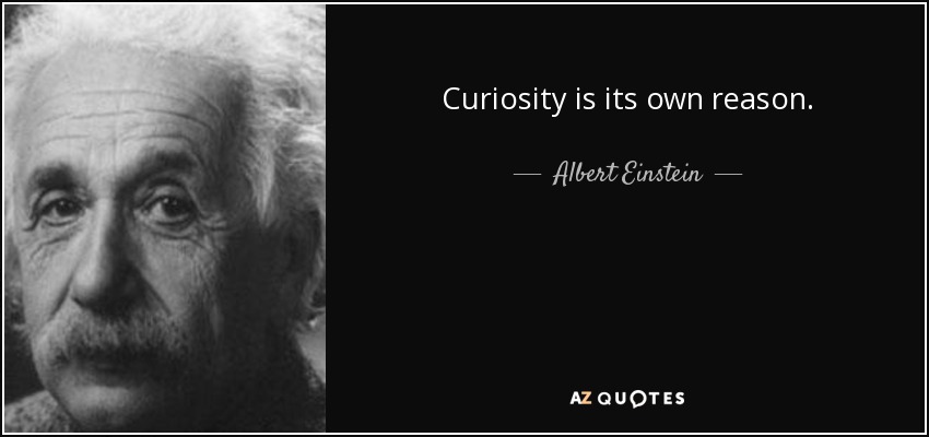 Curiosity is its own reason. - Albert Einstein