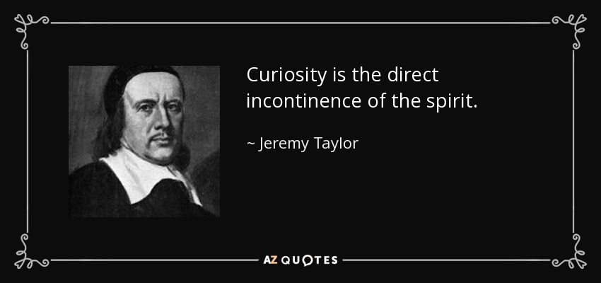 Curiosity is the direct incontinence of the spirit. - Jeremy Taylor