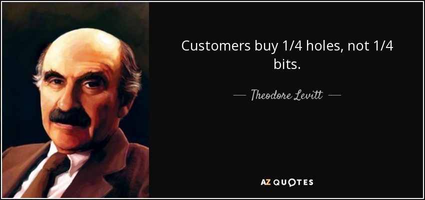 Customers buy 1/4 holes, not 1/4 bits. - Theodore Levitt
