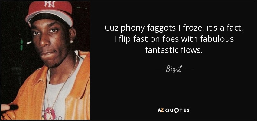 Cuz phony faggots I froze, it's a fact, I flip fast on foes with fabulous fantastic flows. - Big L