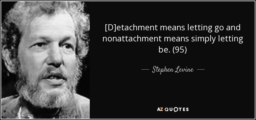 [D]etachment means letting go and nonattachment means simply letting be. (95) - Stephen Levine