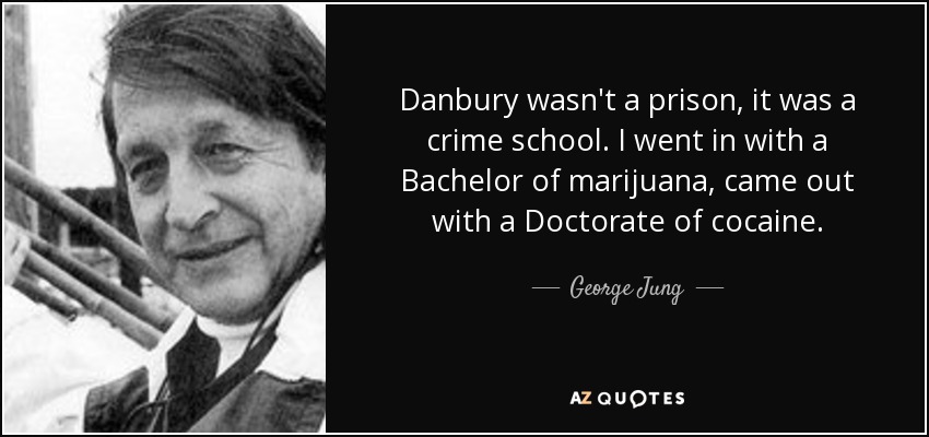 Danbury wasn't a prison, it was a crime school. I went in with a Bachelor of marijuana, came out with a Doctorate of cocaine. - George Jung
