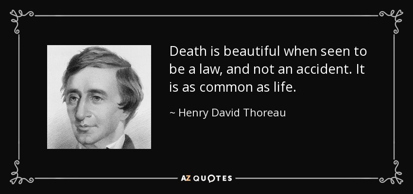 Death is beautiful when seen to be a law, and not an accident. It is as common as life. - Henry David Thoreau