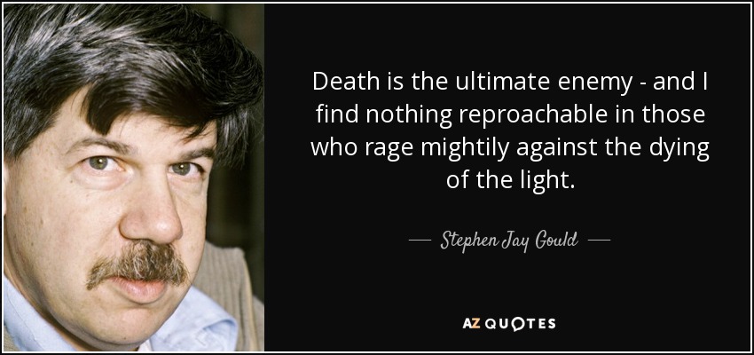 Death is the ultimate enemy - and I find nothing reproachable in those who rage mightily against the dying of the light. - Stephen Jay Gould
