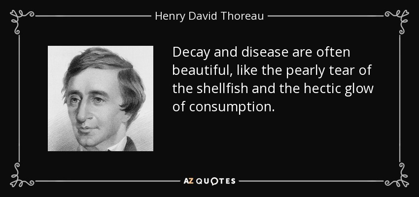 Decay and disease are often beautiful, like the pearly tear of the shellfish and the hectic glow of consumption. - Henry David Thoreau