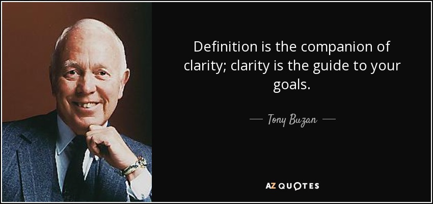 Definition is the companion of clarity; clarity is the guide to your goals. - Tony Buzan