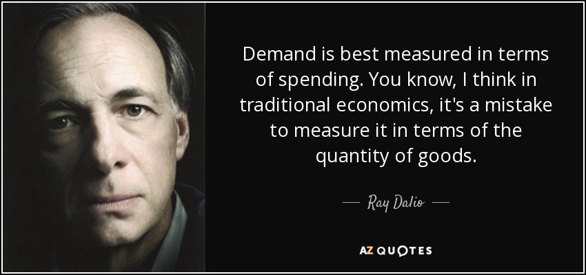 Demand is best measured in terms of spending. You know, I think in traditional economics, it's a mistake to measure it in terms of the quantity of goods. - Ray Dalio