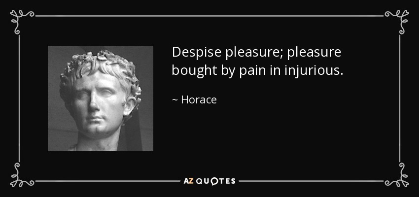 Despise pleasure; pleasure bought by pain in injurious. - Horace
