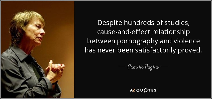 Despite hundreds of studies, cause-and-effect relationship between pornography and violence has never been satisfactorily proved. - Camille Paglia
