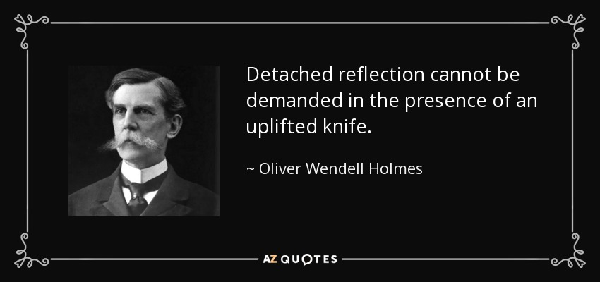 Detached reflection cannot be demanded in the presence of an uplifted knife. - Oliver Wendell Holmes, Jr.