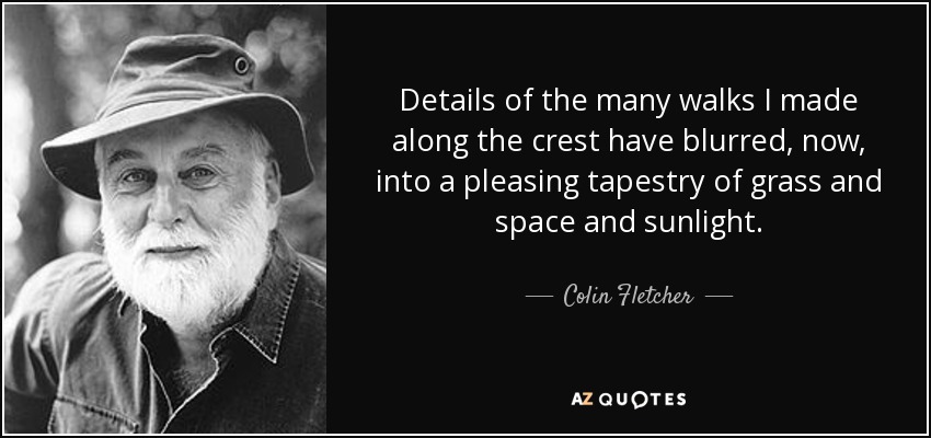 Details of the many walks I made along the crest have blurred, now, into a pleasing tapestry of grass and space and sunlight. - Colin Fletcher