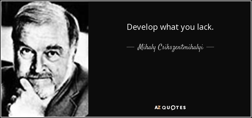 Develop what you lack. - Mihaly Csikszentmihalyi