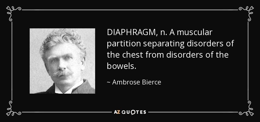 DIAPHRAGM, n. A muscular partition separating disorders of the chest from disorders of the bowels. - Ambrose Bierce