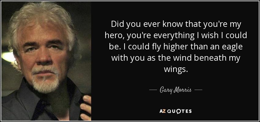 Did you ever know that you're my hero, you're everything I wish I could be. I could fly higher than an eagle with you as the wind beneath my wings. - Gary Morris