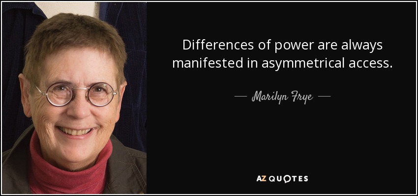 Differences of power are always manifested in asymmetrical access. - Marilyn Frye