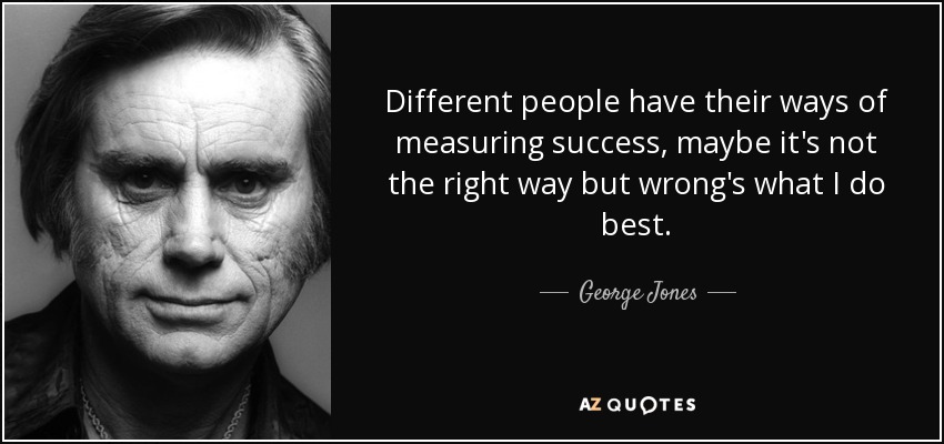 Different people have their ways of measuring success, maybe it's not the right way but wrong's what I do best. - George Jones